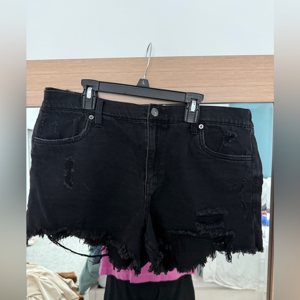 Aerie Black Distressed Jean Shorts